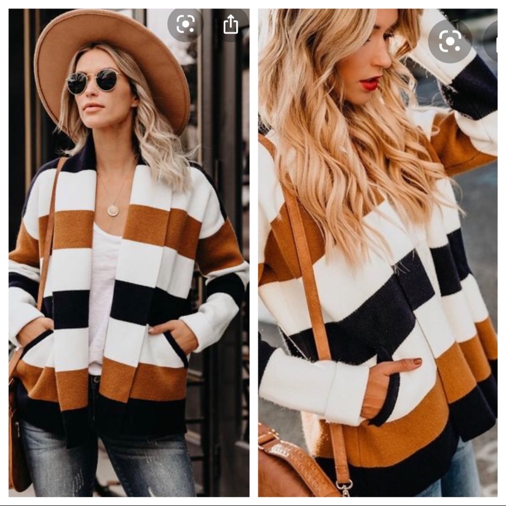 Vici Pocketed Striped Cardigan Size L - Picture 2 of 8